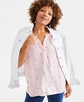 Style & Co Women's Printed Split-Neck Flutter-Sleeve Top, Created for Macy's