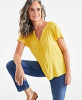 Style & Co Women's Printed Split-Neck Flutter-Sleeve Top, Created for Macy's