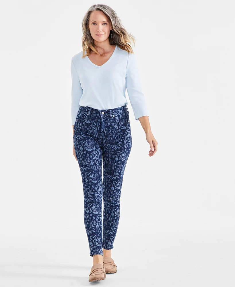 Style & Co Petite Printed Mid-Rise Curvy Skinny Jeans, Created for Macy's