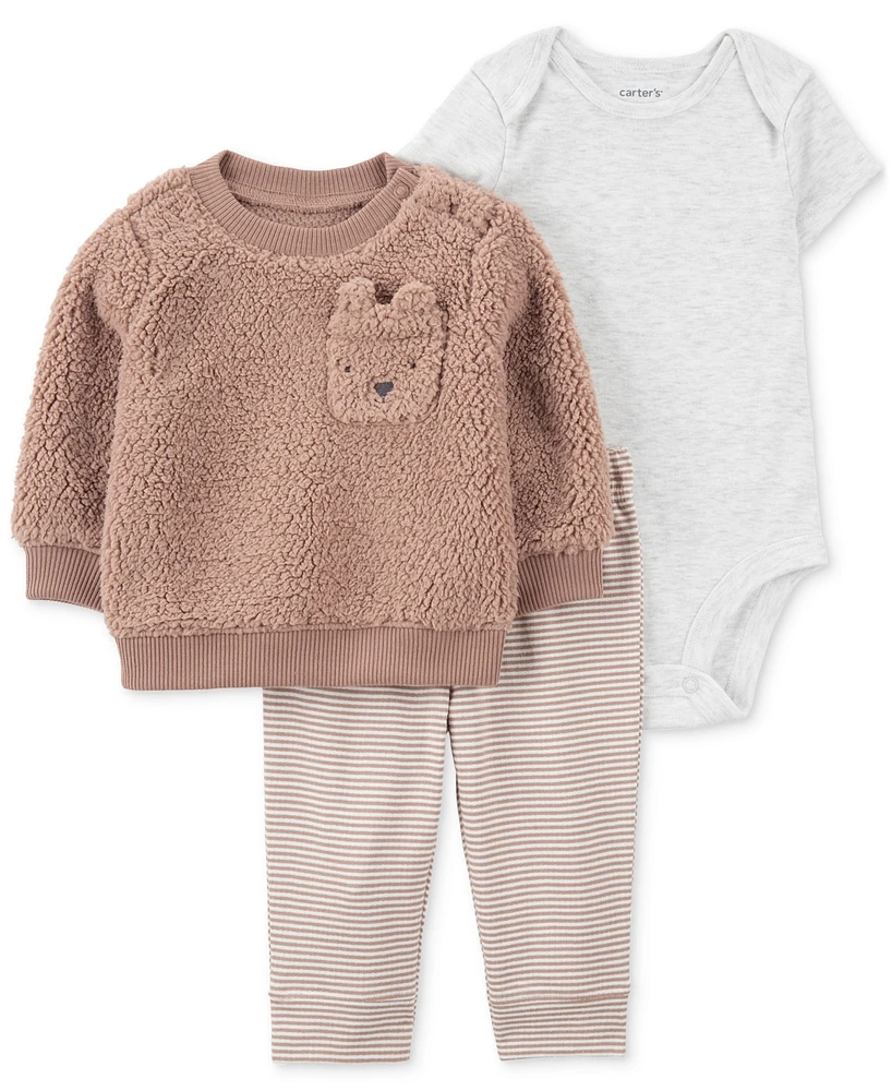 Carter's Baby Boys Faux-Sherpa Little Pullover Jacket, Bodysuit & Pants, 3 Piece Set