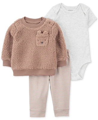 Carter's Baby Boys Faux-Sherpa Little Pullover Jacket, Bodysuit & Pants, 3 Piece Set