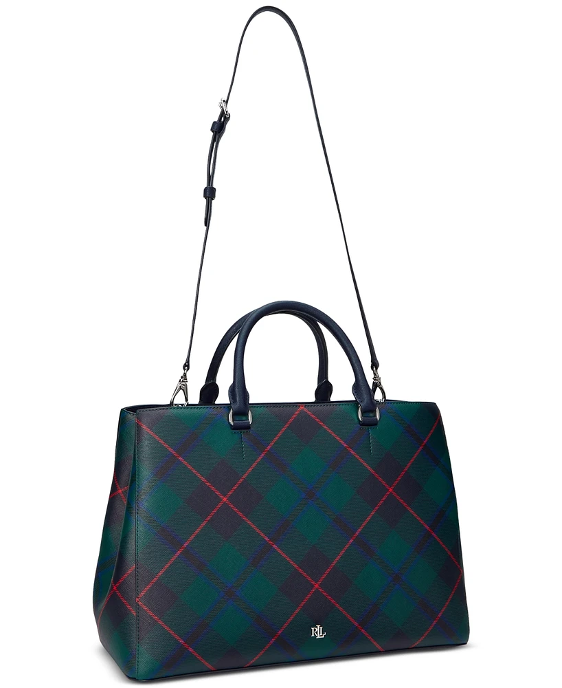 Lauren Ralph Lauren Hanna Plaid Leather Large Satchel