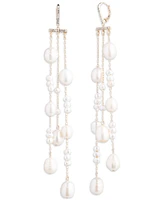 Emily in Paris Gold-Tone Pave & Freshwater Pearl Triple-Row Statement Earrings