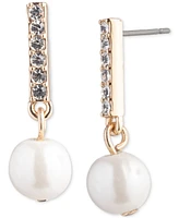 Emily in Paris Gold-Tone Pave & Imitation Pearl Drop Earrings