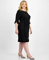 Connected Plus Size Ruffled Faux-Wrap Dress