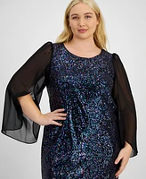 Connected Plus Rainbow Cape-Sleeve Sequin Shift Dress