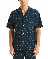 Nautica Men's Crafted Printed Camp Sleep Pajama Shirt