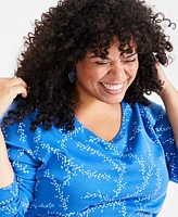 Style & Co Plus Size Printed Long-Sleeve Top, Created for Macy's