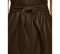 Calvin Klein Women's Faux-Leather Sleeveless Tie-Waist Dress