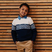 Hope & Henry Boys Organic Long Sleeve Intarsia Crew Neck Pullover Sweater with Buttons