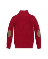 Hope & Henry Boys Organic Long Sleeve Mock Neck Mix Stitch Button Sweater with Elbow Patches