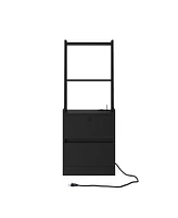 Slickblue Modern Nightstand with Charging Station, Night Light, Bookshelf & Storage Cabinet – Black