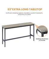 Long Bar Table Set with 3 Pu Leather Upholstered Stools for Stylish Dining