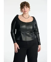 Eloquii Plus Faux Leather Zipper Peplum Top