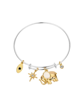 Unwritten Cubic Zirconia and Mother of Pearl Elephant Bangle Bracelet