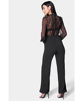 Bebe Women's Lace Top Straight Leg Jumpsuit