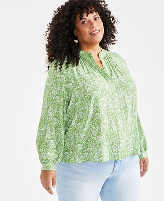 Style & Co Plus Printed Button-Front Blouse