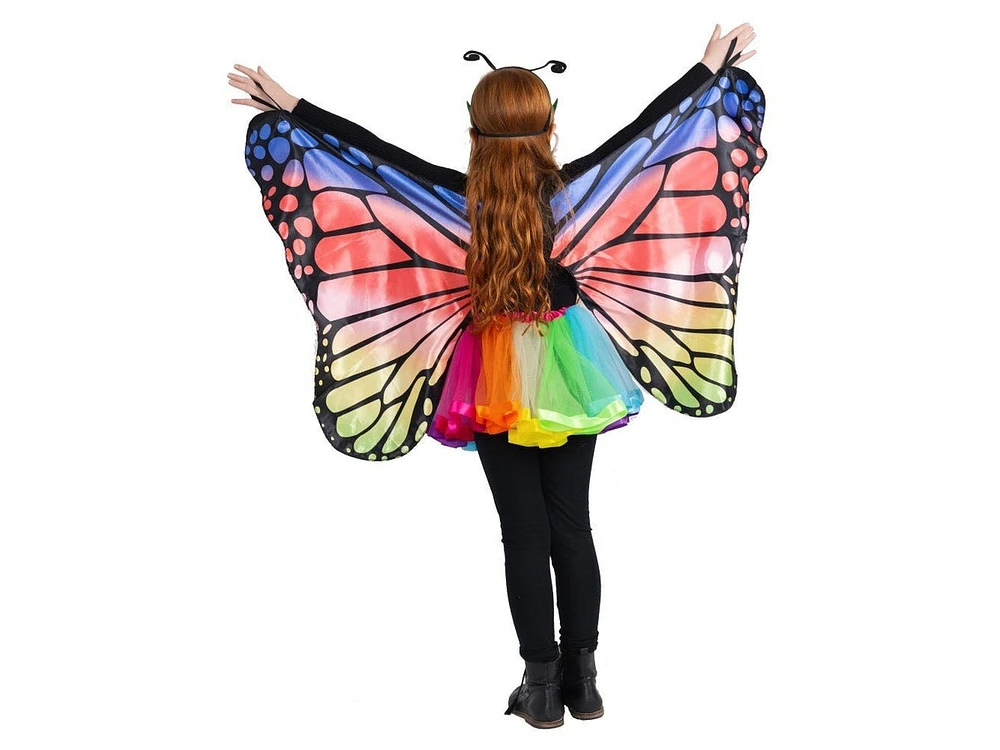 Dress Up America Butterfly Mask, Wings & Rainbow Tutu Costume Set - Girls Multi