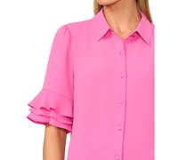 CeCe Women's Button-Front Ruffled 3/4-Sleeve Blouse