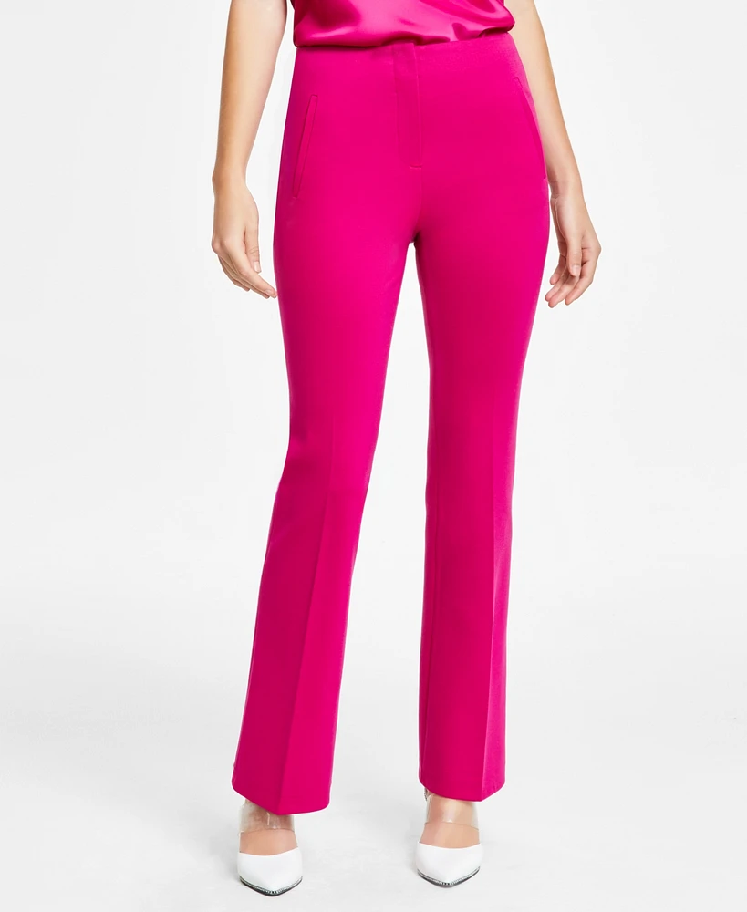 Bar Iii Women's Compressor Fly-Front Flare-Leg Pants, Created for Macy's