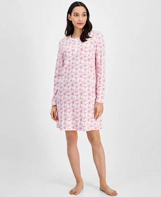 Charter Club Women's Cotton Printed Long Sleeve Henley Sleepshirt, Created for Macy's