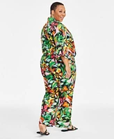 I.N.C. International Concepts Plus Size Short Sleeve Tie Front Top High Rise Wide Leg Pants Exclusively At Macys