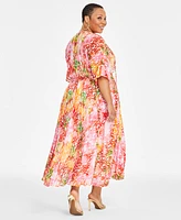 I.n.c. International Concepts Plus Printed Pleated Maxi Dress, Exclusively at Macy's