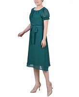 Ny Collection Women's Short Sleeve Belted Swiss Dot Dress