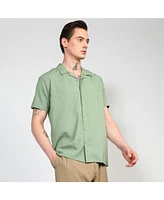 Campus Sutra Men's Pistachio Green Embroidered Creased Shirt