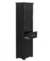 Slickblue Tall Black Bathroom Storage Cabinet – Mdf with Painted Finish, Adjustable Shelf & Two Drawer Sizes