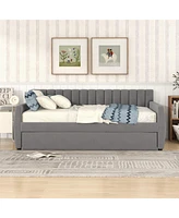 Slickblue Full Size Upholstered Daybed with Trundle and Wood Slat Support – Versatile and Stylish