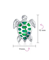 Bling Jewelry Nautical Tropical Beach Vacation Iridescent Created Opal Inlay Sea Tortoise Turtle Stud Earrings For Women .925 Sterling Silver 13M