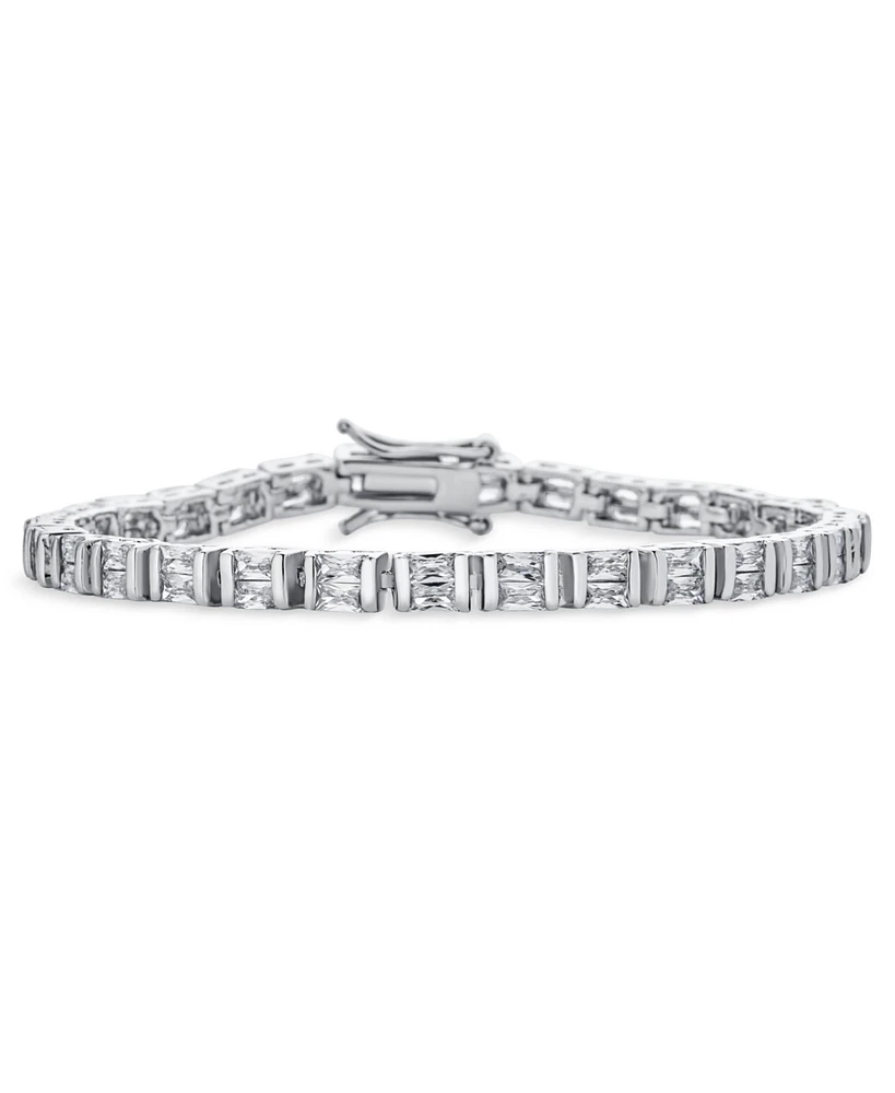 Bling Jewelry Alternating Sparkling 20CT Square Princess Cut Cubic Zirconia Tennis Bracelet For Women Silver Plated 7 Inch