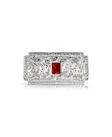 Bling Jewelry Big Estate Jewelry Scroll Green Red Blue Cubic Zirconia Rectangle Filigree Statement Art Deco Style Brooch Pin For Women Silver Plated