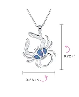 Bling Jewelry Large Blue Tropical Vacation Nautical Blu Created Opal Beach Sand Crab Dangling Pendant Necklace For Women .925 Sterling Silver