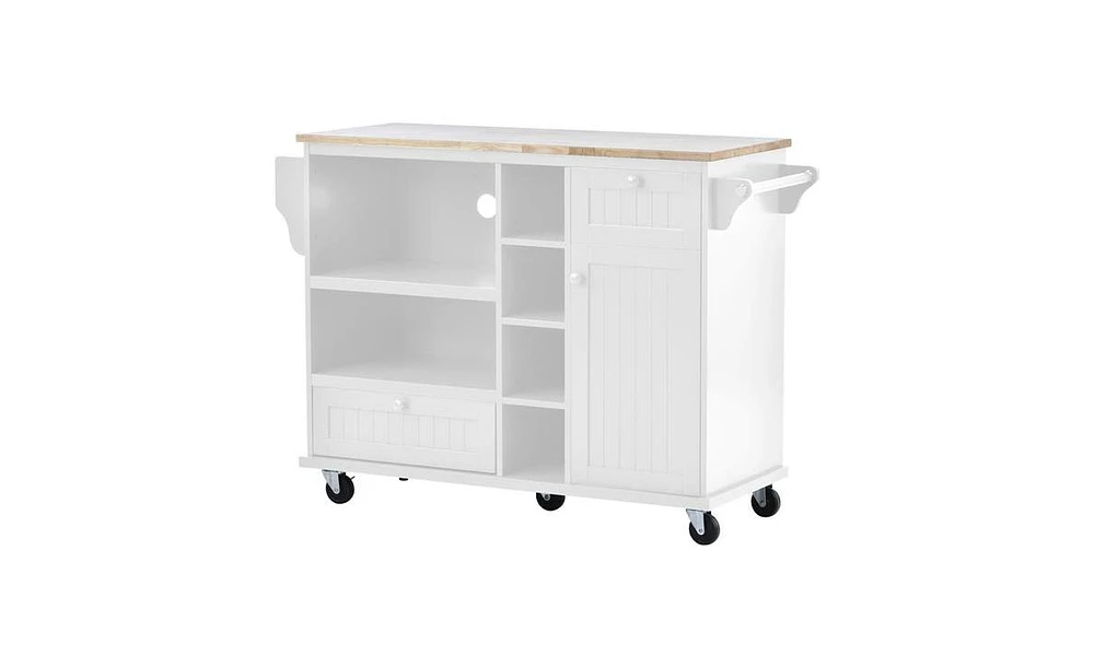 Slickblue Kitchen Island Cart with Storage Cabinet & Two Locking Wheels: Solid Wood Desktop, Microwave Cabinet