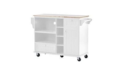 Slickblue Kitchen Island Cart with Storage Cabinet & Two Locking Wheels: Solid Wood Desktop, Microwave Cabinet