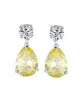 Bling Jewelry Traditional Classic Cubic Zirconia Canary Yellow 5CTW Solitaire Drop Pear Shaped Teardrops Dangle Earrings For Women Prom .925 Sterling