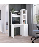 Depot E-Shop Muncy Computer Desk with Ample Work Surface, Hutch Storage and Single Door Cabinet with 3-Tier Shelves