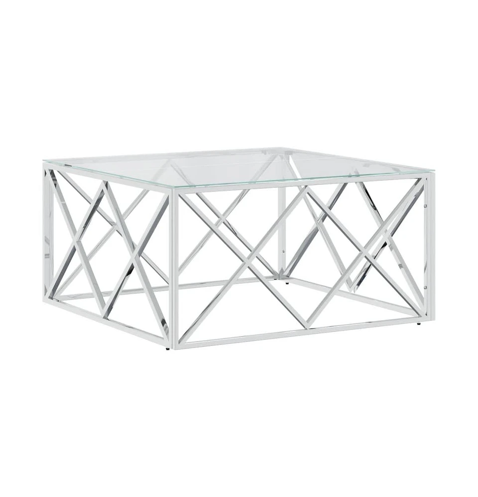 vidaXL Coffee Table 31.5"x31.5"x15.7" Stainless Steel and Glass