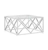 vidaXL Coffee Table 31.5"x31.5"x15.7" Stainless Steel and Glass