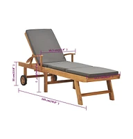 vidaXL Sun Lounger with Cushion Solid Teak Wood Dark Gray