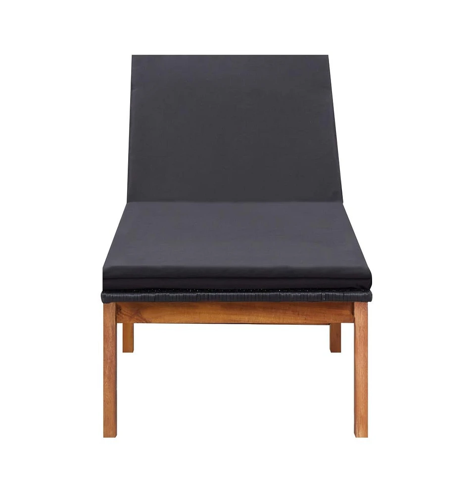 vidaXL Sun Lounger with Cushion Poly Rattan and Solid Acacia Wood