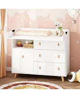 Homsee White Wooden Storage Cabinet with 4-Drawer and Open Shelf