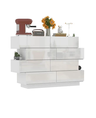 Homsee High Gloss White Wood 8-Drawer Double Dresser Modern Style