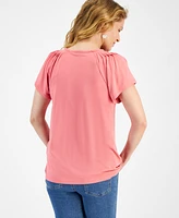 Style & Co Women's Pleated-Neck Short-Sleeve Top, Created for Macy's