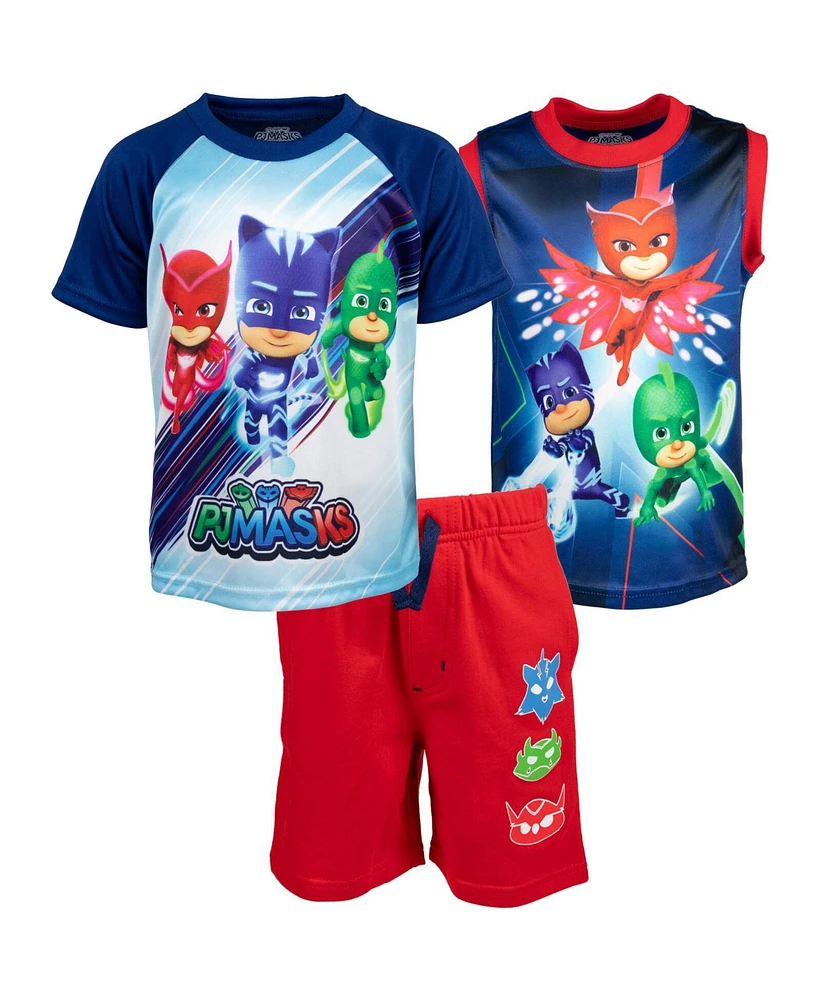 Pj Masks Boys Catboy Gekko Owlette Graphic T-Shirt Tank Top French Terry Shorts 3 Piece Outfit Set to