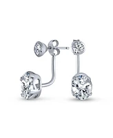 Bling Jewelry Modern Classic Minimalist Solitaire Cubic Zirconia Front Cz Back Ear Jackets Stud Earrings for Women .925 Sterling Silver