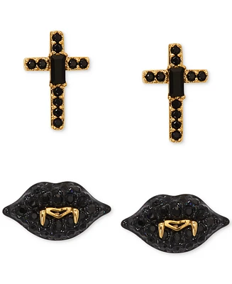 Ajoa by Nadri 18k Gold-Plated 2-Pc. Set Jet Crystal Cross & Vampire Lips Stud Earrings