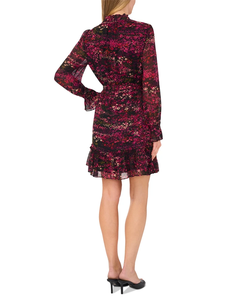 CeCe Women's Pleated Long-Sleeve Printed Mini Dress